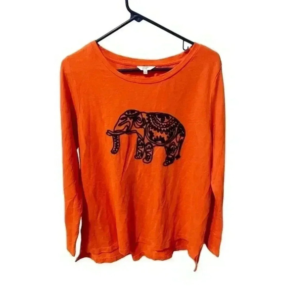 Crown & Ivy long‎ sleeved tee with embroidered elephant navy and orange - Picture 1 of 3